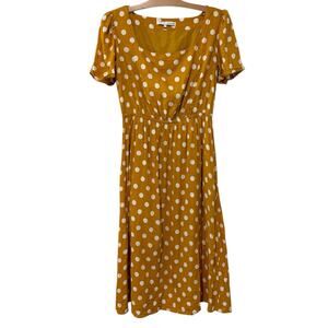 English Factory | Dress Midi Gold Yellow Polka Dot Short Sleeve- Size Medium